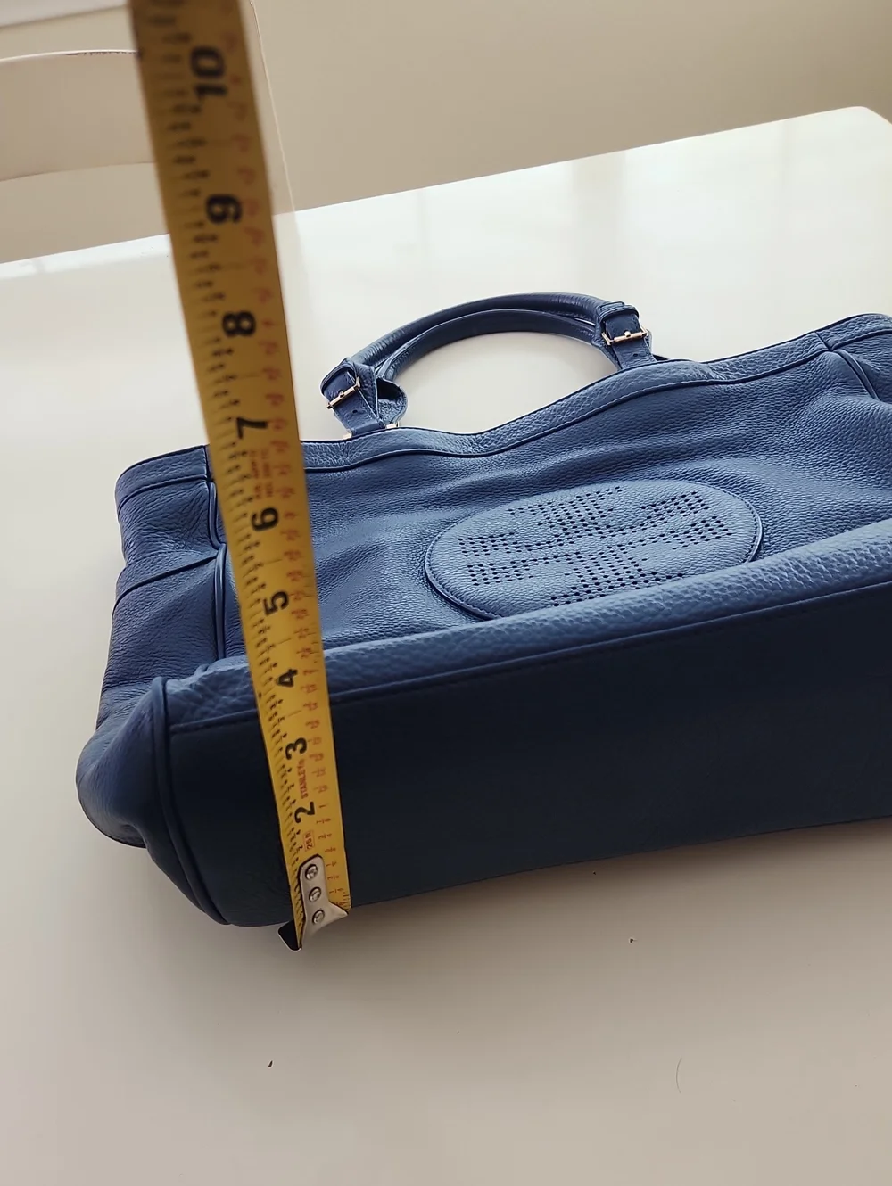Tory Burch Leather Kipp Tote Bag Purse Navy Blue